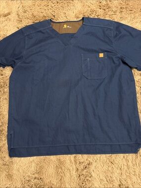 Carhartt Navy Short-Sleeve V-Neck Scrubs Shirt with Chest Pocket
